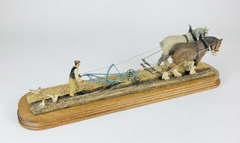 BORDER FINE ARTS -FELLING THE FURROW- SHIRE HORSES PLOUGHING DIORAMA FIGURE MODEL