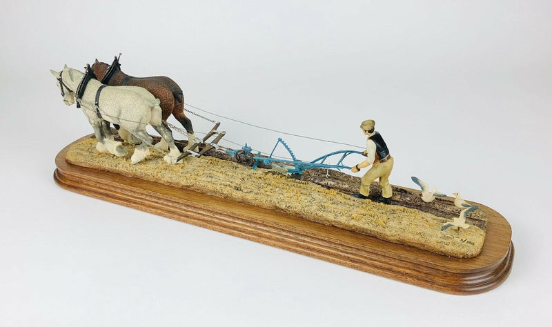 BORDER FINE ARTS -FELLING THE FURROW- SHIRE HORSES PLOUGHING DIORAMA FIGURE MODEL
