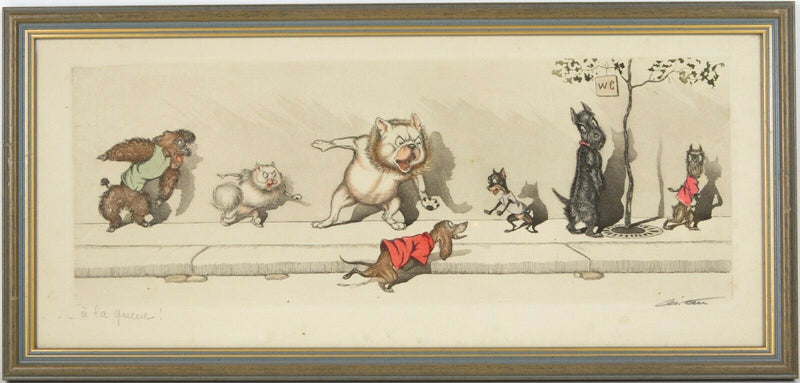 BORIS O'KLEIN (FRENCH, 1893-1985) -A LA QUEUE- DIRTY DOGS OF PARIS PRINT, SIGNED