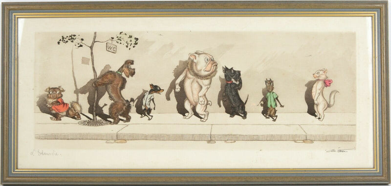 BORIS O'KLEIN (FRENCH, 1893-1985) -L' ETOURDIE- DIRTY DOGS OF PARIS PRINT, SIGNED