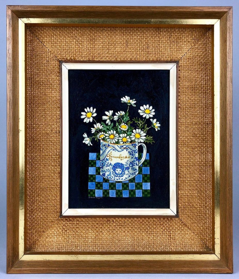 BRENDA KING 'DAISIES' 1977 STILL LIFE INTERIOR STUDY, OIL ON BOARD, SIGNED