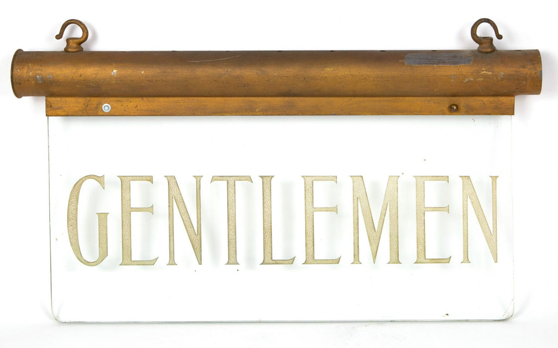 VINTAGE 'GENTLEMEN' ETCHED GLASS CINEMA FOYER STATION WAITING ROOM DISPLAY SIGN