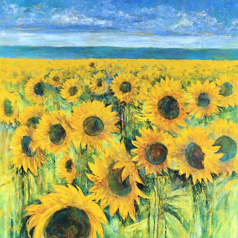 CARL SCANES, 'SUNFLOWERS', FLORAL FLOWERS STUDY, LARGE OIL ON CANVAS, SIGNED