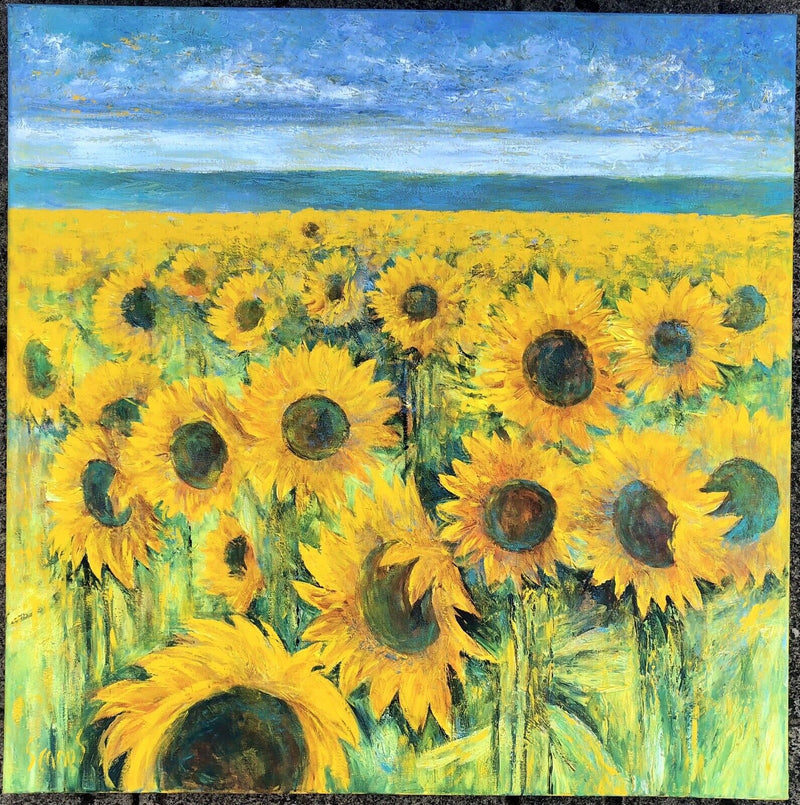 CARL SCANES, 'SUNFLOWERS', FLORAL FLOWERS STUDY, LARGE OIL ON CANVAS, SIGNED