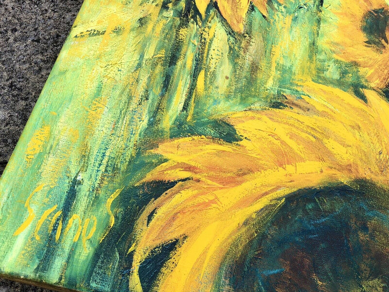 CARL SCANES, 'SUNFLOWERS', FLORAL FLOWERS STUDY, LARGE OIL ON CANVAS, SIGNED