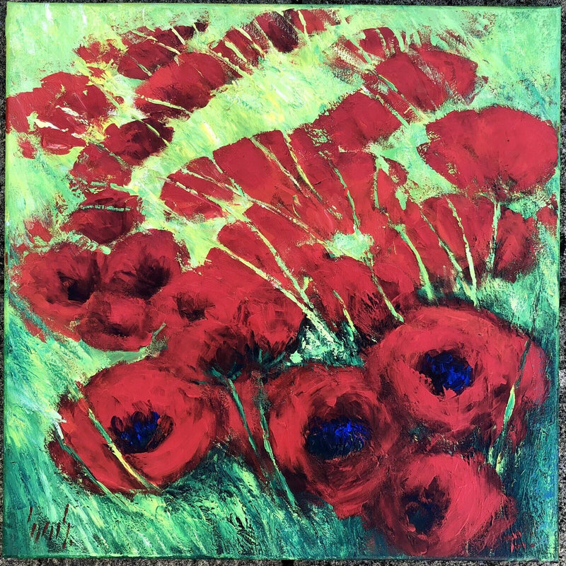 CARL SCANES, 'WILD POPPIES', FLORAL FLOWERS STUDY, OIL ON CANVAS, SIGNED