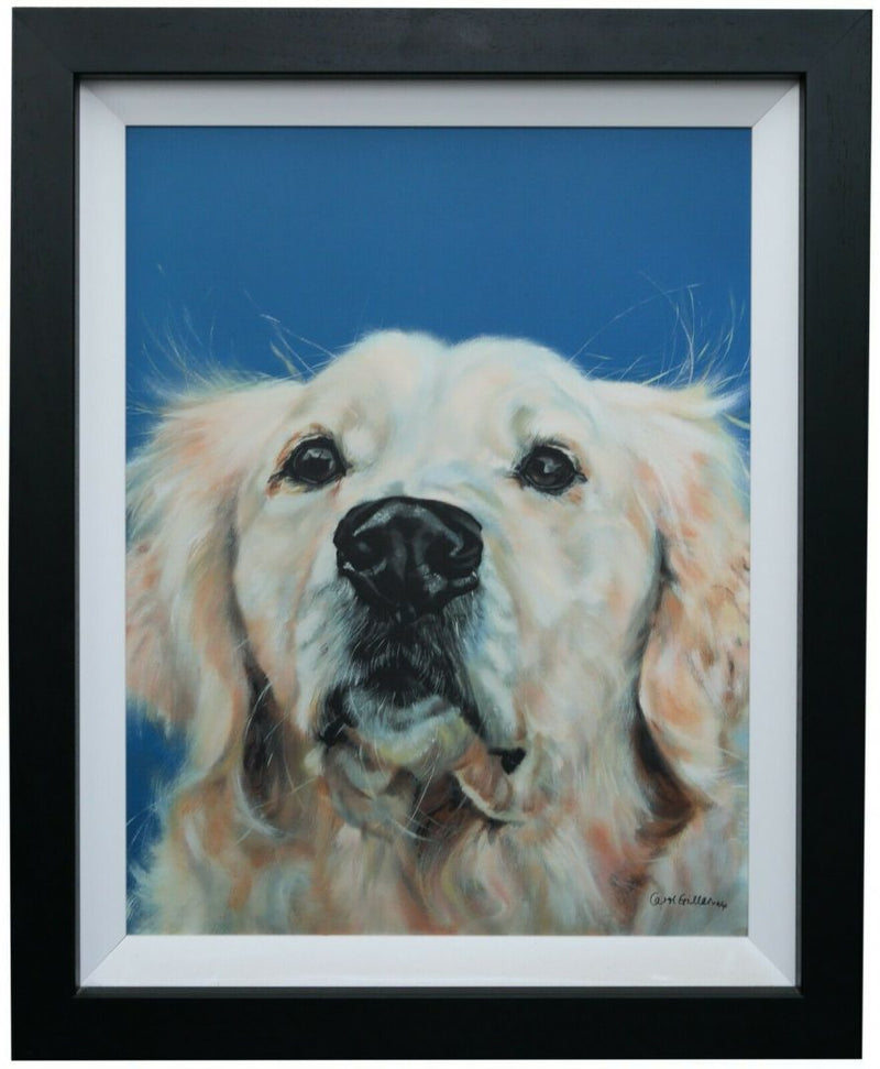 CAROL GILLAN (BRITISH, b.1961) -BUSHY TAILED- LIMITED EDITION GOLDEN RETRIEVER PRINT & COA