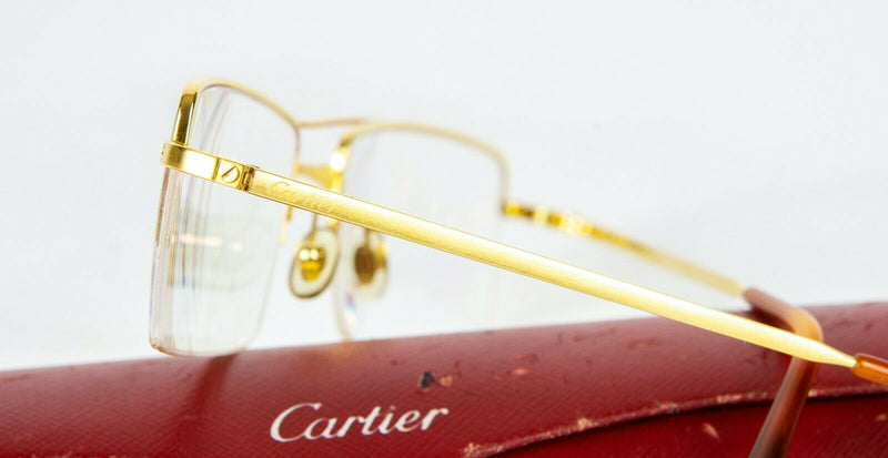 CARTIER -SANTOS- DESIGNER GILT METAL SPECTACLES GLASSES 4145257 140 56 20 &amp; CASE