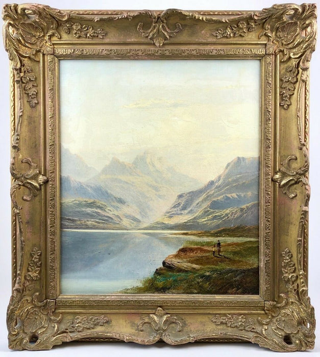 CHARLES LESLIE (1835-1890) SCOTTISH HIGHLAND LOCH LANDSCAPE, OIL ON CANVAS PAINTING, SIGNED