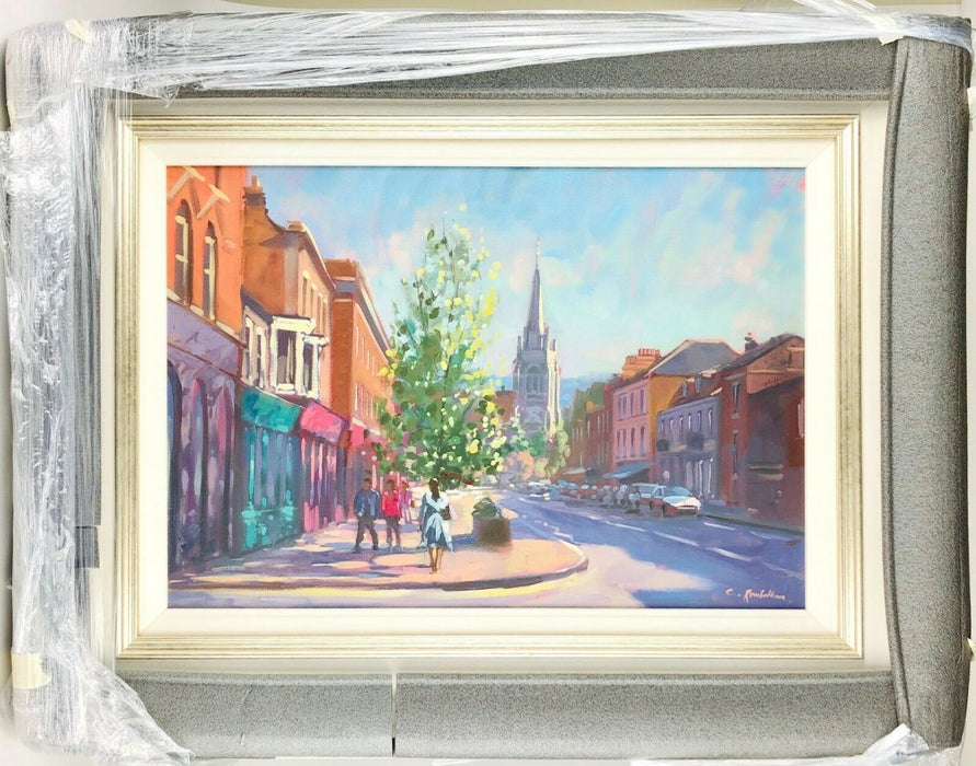 CHARLES ROWBOTHAM (BRITISH, C20th) -MARLOW HIGH STREET- OIL ON BOARD PAINTING, SIGNED