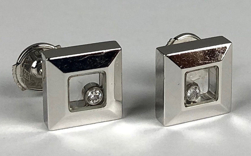 CHOPARD 'HAPPY DIAMONDS' 18ct WHITE GOLD &amp; DIAMOND SET SQUARE FORM STUD EARRINGS