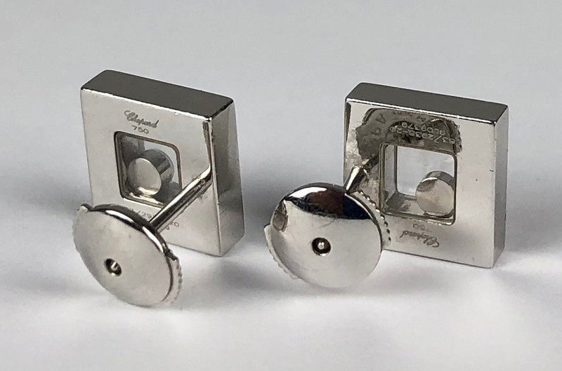 CHOPARD 'HAPPY DIAMONDS' 18ct WHITE GOLD &amp; DIAMOND SET SQUARE FORM STUD EARRINGS