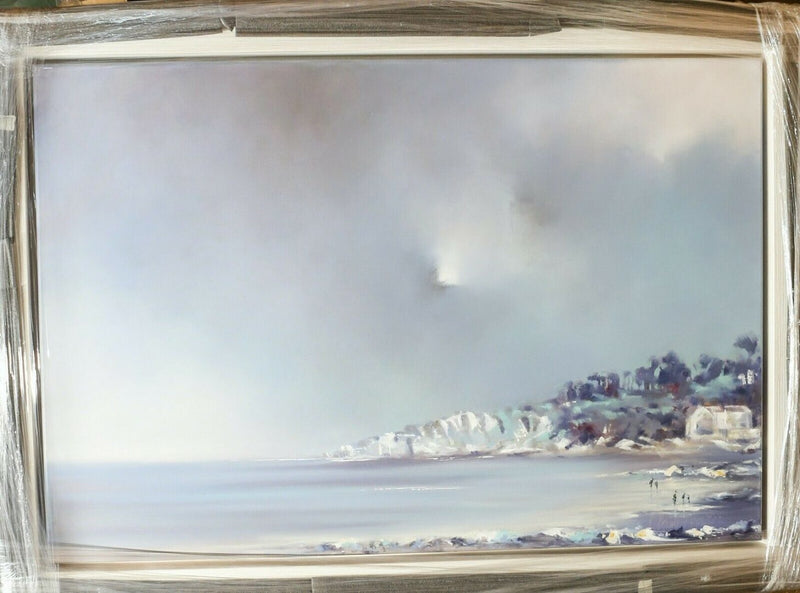 CLAIRE GROSE (BRITISH, C20th) -BEACHCOMING, LEE BAY- COASTAL LANDSCAPE, ACRYLIC ON CANVAS