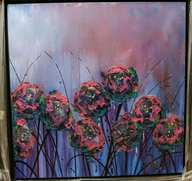 CLARE SYKES (BRITISH, b.1972) -OPEN ALL HOURS- FLORAL, LARGE BOX CANVAS PAINTING, SIGNED