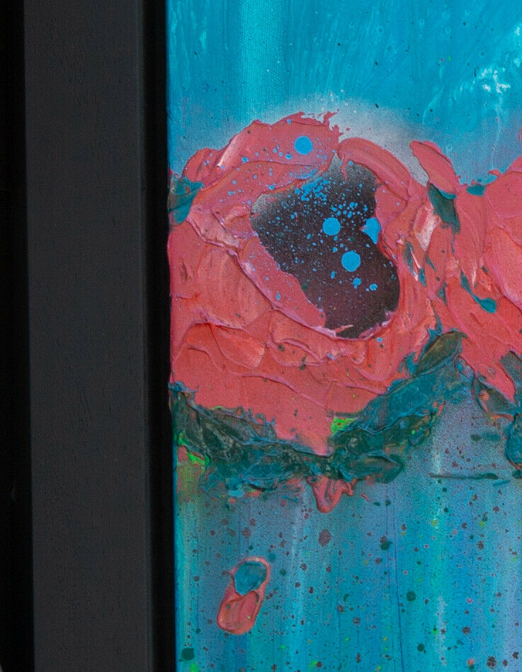 CLARE SYKES (BRITISH, b.1972) -TURQUOISE DELIGHTS- FLORAL LANDSCAPE, BOX CANVAS PAINTING