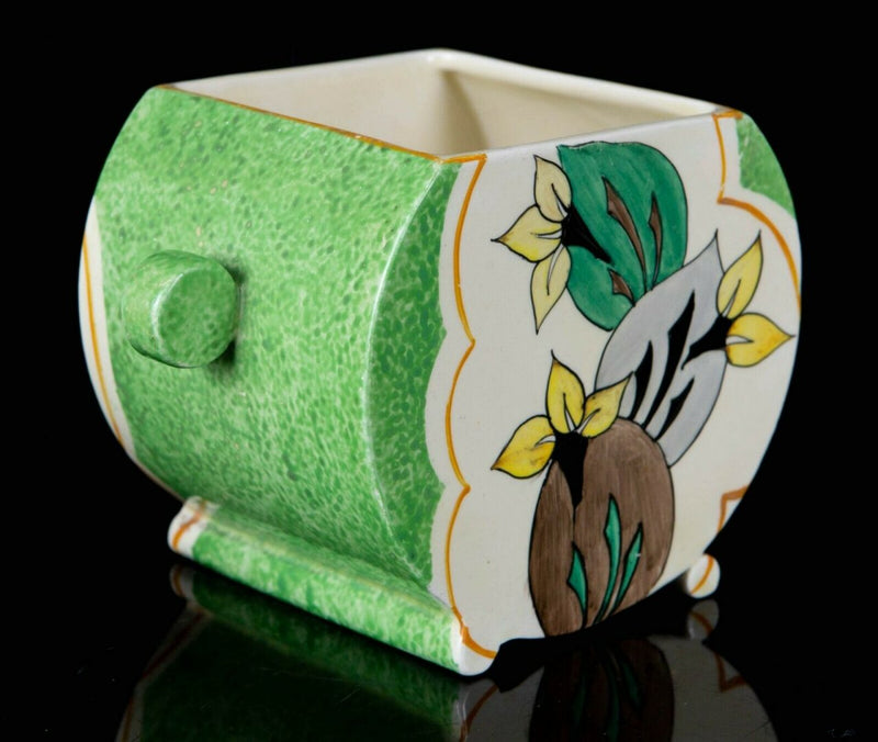 CLARICE CLIFF -GREEN COWSLIP- WILKINSON BIZARRE BONJOUR BISCUIT BARREL JAR POT