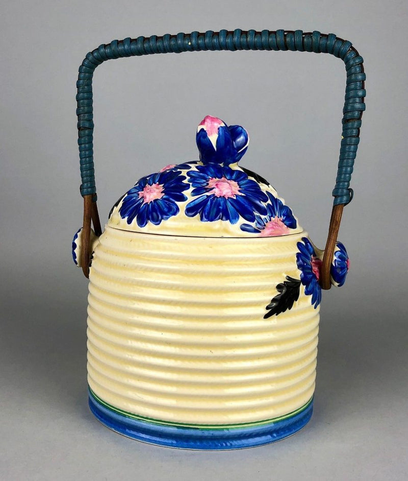 CLARICE CLIFF 'MARGUERITE' NEWPORT BIZARRE BEEHIVE RIBBED BISCUIT BARREL JAR POT