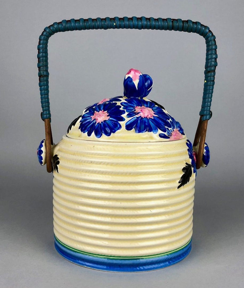 CLARICE CLIFF 'MARGUERITE' NEWPORT BIZARRE BEEHIVE RIBBED BISCUIT BARREL JAR POT