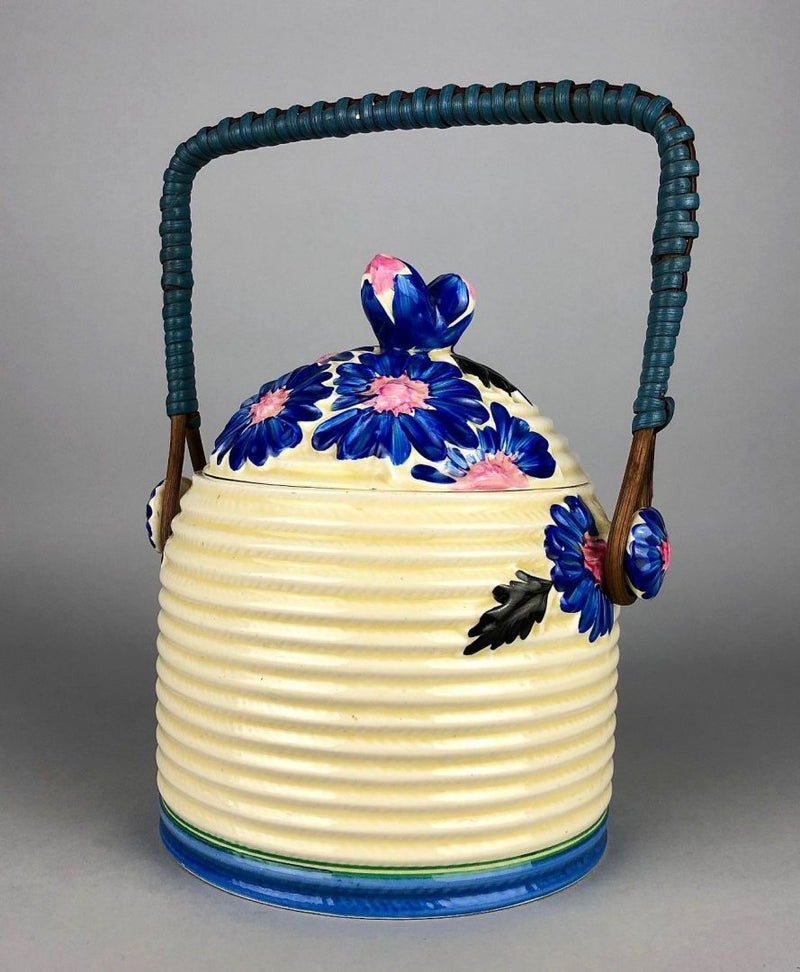 CLARICE CLIFF 'MARGUERITE' NEWPORT BIZARRE BEEHIVE RIBBED BISCUIT BARREL JAR POT
