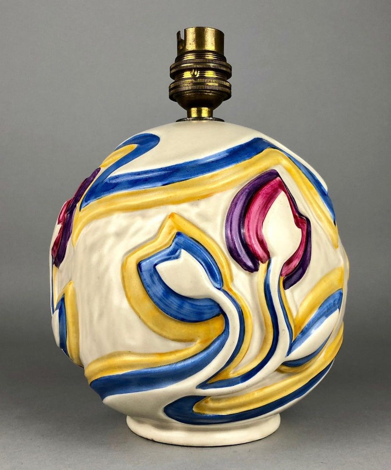 CLARICE CLIFF 'SGRAFFITO' ART DECO NEWPORT ROUND BALL GLOBULAR TULIP TABLE LAMP