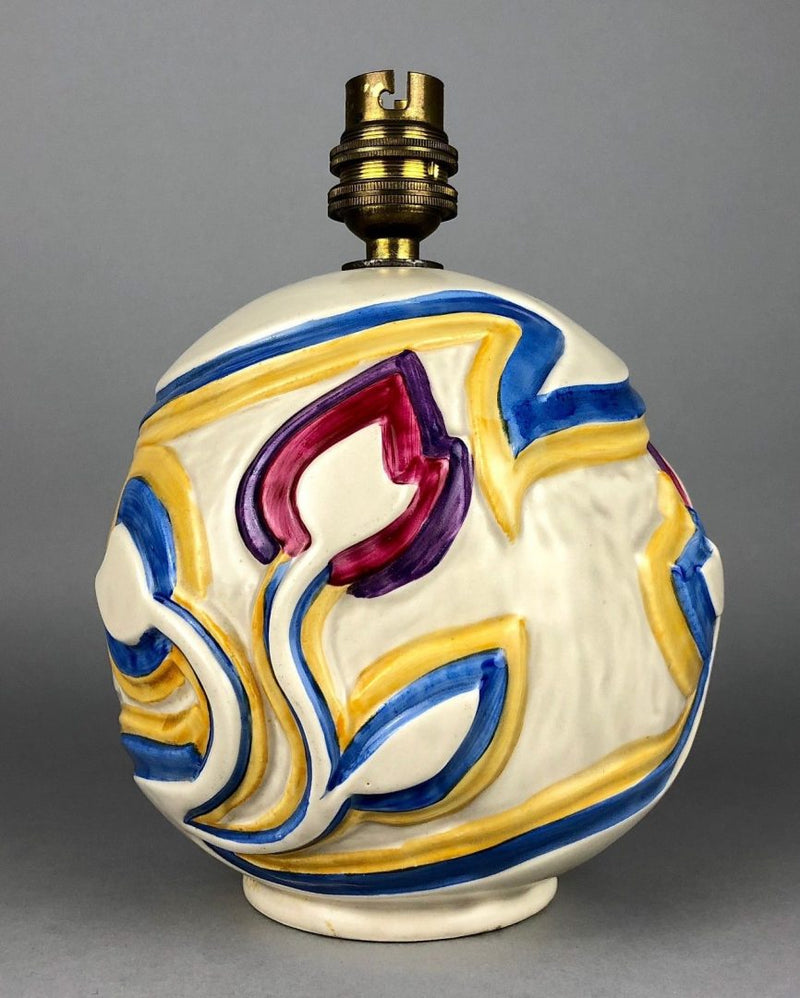 CLARICE CLIFF 'SGRAFFITO' ART DECO NEWPORT ROUND BALL GLOBULAR TULIP TABLE LAMP