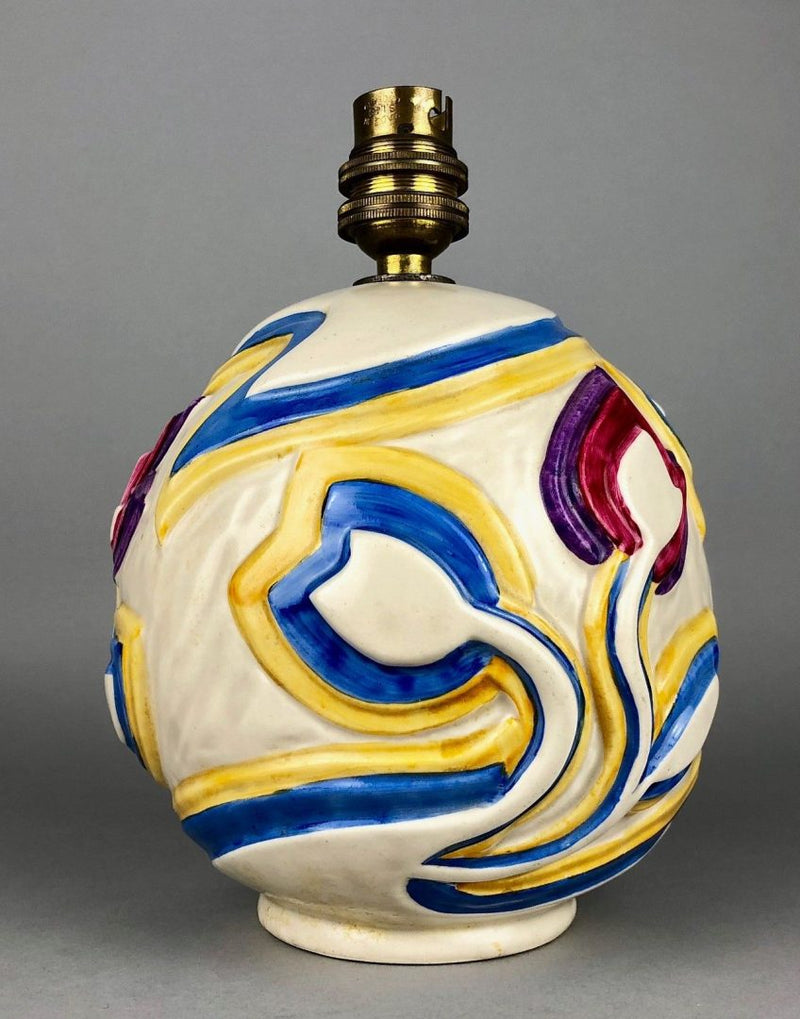 CLARICE CLIFF 'SGRAFFITO' ART DECO NEWPORT ROUND BALL GLOBULAR TULIP TABLE LAMP