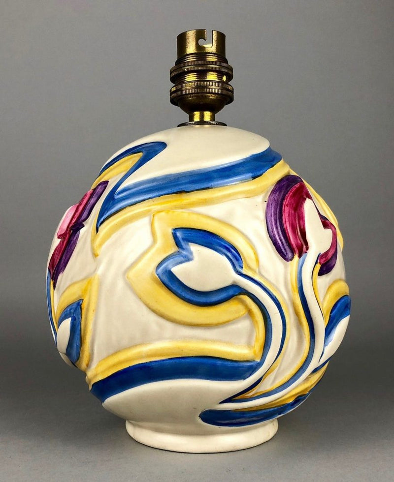 CLARICE CLIFF 'SGRAFFITO' ART DECO NEWPORT ROUND BALL GLOBULAR TULIP TABLE LAMP