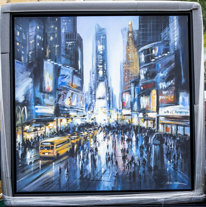 CSILLA ORBAN (HUNGARIAN, b.1961) -RUSH HOUR, TIMES SQUARE NEW YORK- ORIGINAL ACRYLIC ON CANVAS