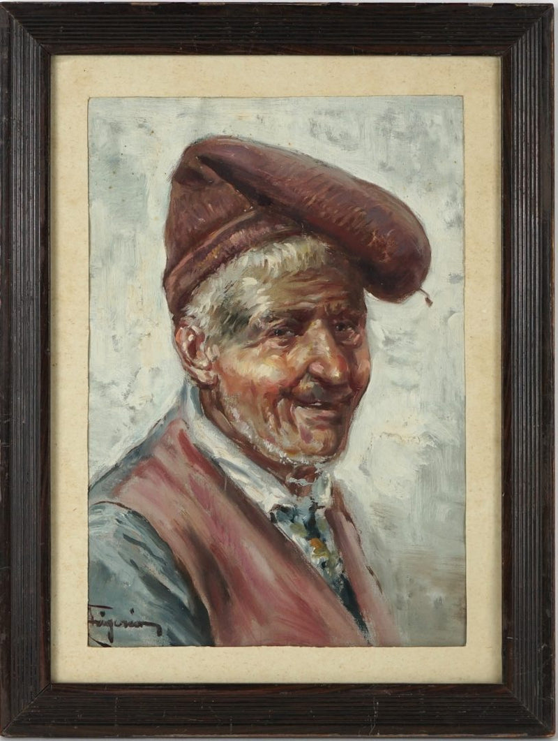 RAFFAELE FRIGERIO - PORTRAIT STUDY ELDERLY MAN, OIL PAINTING, SIGNED