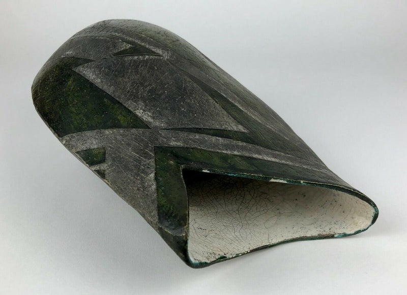 DAVID HOWARD JONES - c1980 BRITISH STUDIO ART POTTERY GREY RAKU ABSTRACT VASE