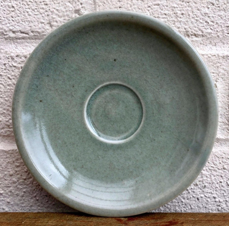 DAVID LEACH, LOWERDOWN- STUDIO POTTERY GREEN CELADON TEA CUP &amp; SAUCER DISH