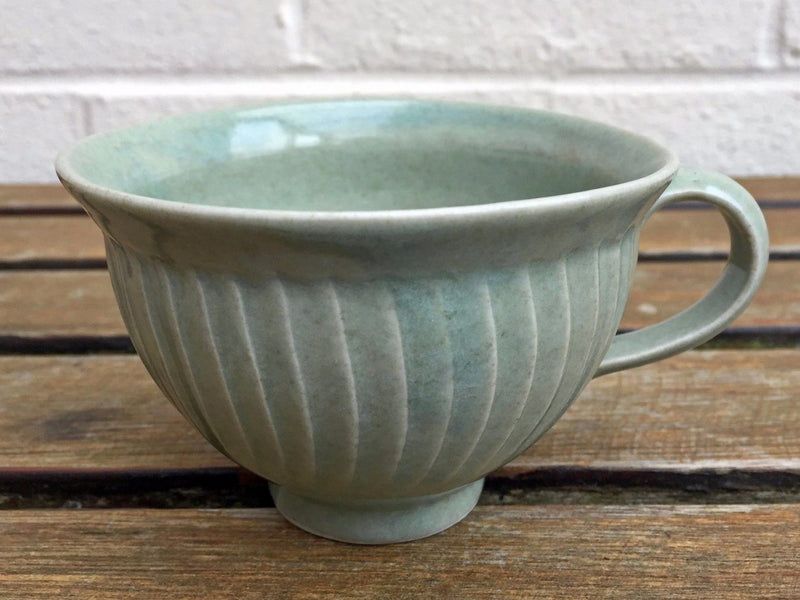 DAVID LEACH, LOWERDOWN- STUDIO POTTERY GREEN CELADON TEA CUP &amp; SAUCER DISH