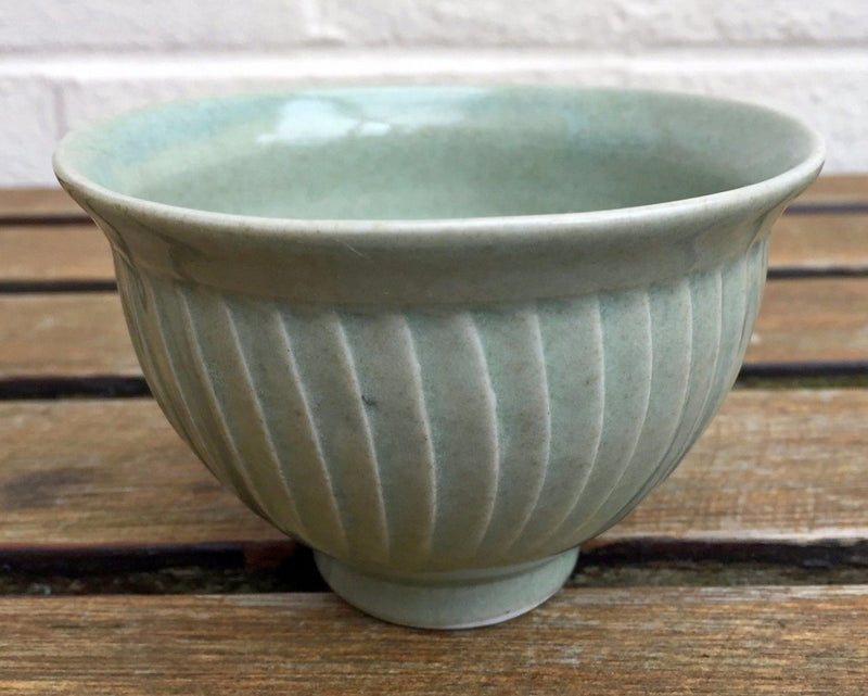 DAVID LEACH, LOWERDOWN- STUDIO POTTERY GREEN CELADON TEA CUP &amp; SAUCER DISH