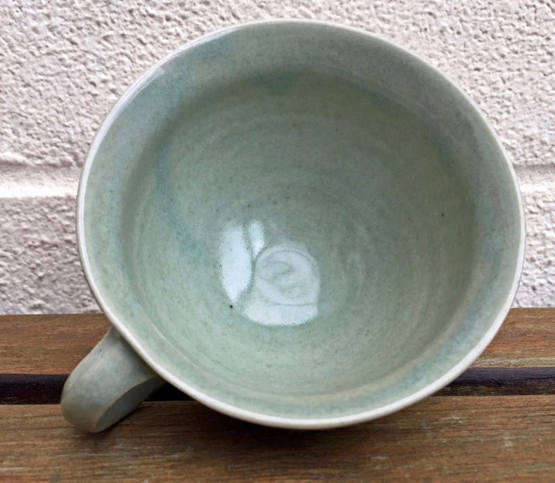 DAVID LEACH, LOWERDOWN- STUDIO POTTERY GREEN CELADON TEA CUP &amp; SAUCER DISH
