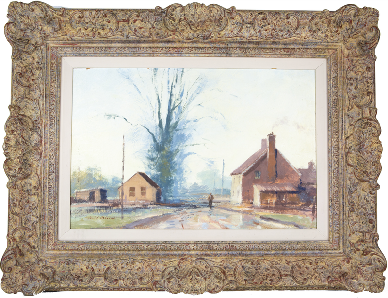 DAVID OSBORNE (BRITISH, C20th) RURAL LANDSCAPE STUDY, OIL ON BOARD PAINTING, SIGNED
