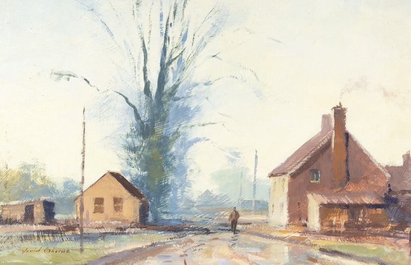 DAVID OSBORNE (BRITISH, C20th) RURAL LANDSCAPE STUDY, OIL ON BOARD PAINTING, SIGNED