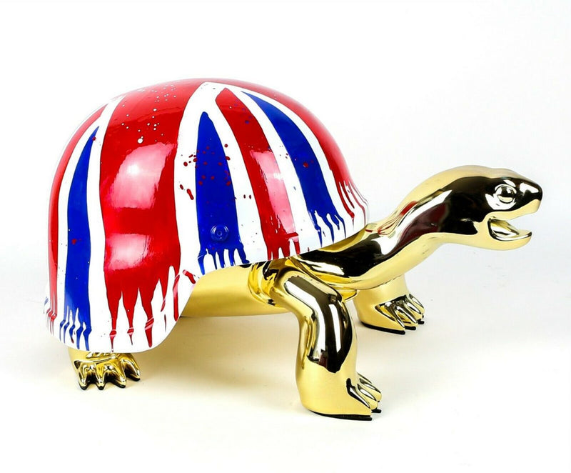 DIEDERIK VAN APPLE -GOLDEN PEACE TURTLE, UNION JACK- LIMITED EDITION SCULPTURE