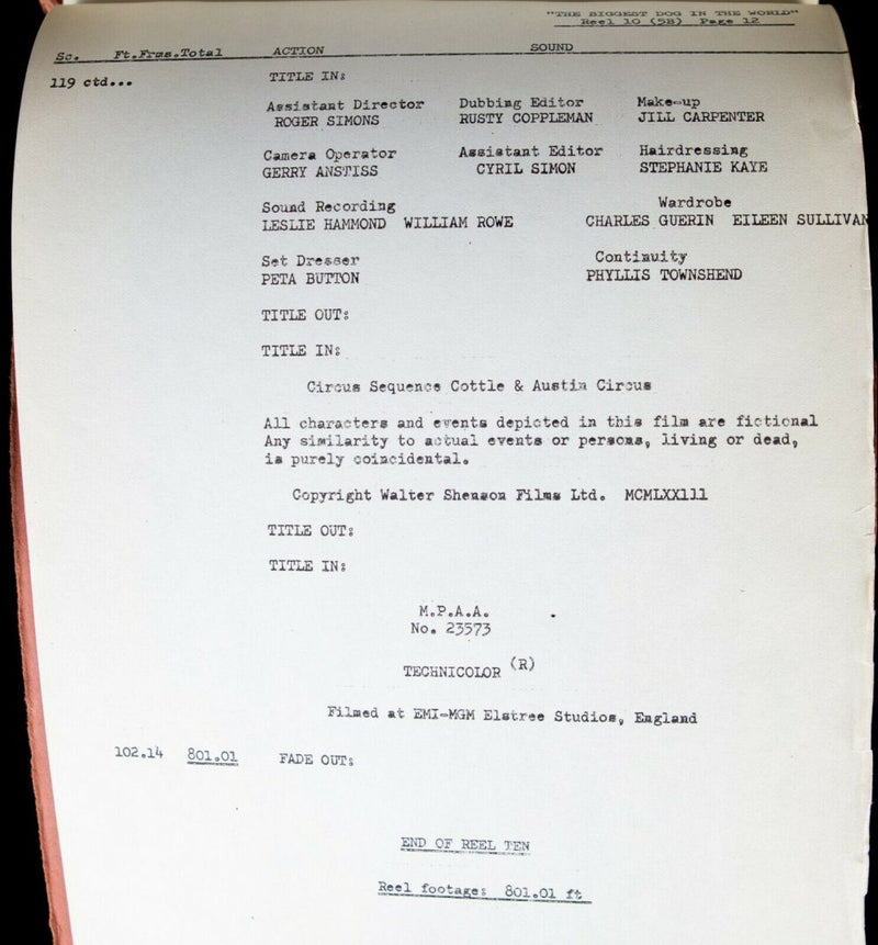 DIGBY, THE BIGGEST DOG IN THE WORLD (1973) - WALTER SHENSON FILMS MOVIE SCRIPT