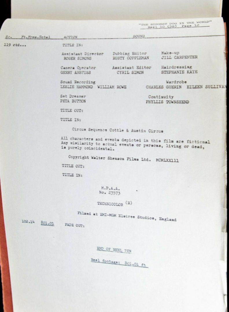 DIGBY, THE BIGGEST DOG IN THE WORLD (1973) - WALTER SHENSON FILMS MOVIE SCRIPT