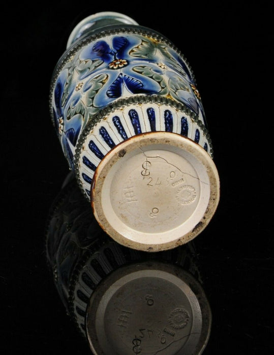 DOULTON LAMBETH FLORAL FOLIATE DECORATED STONEWARE VASE, DATED 1880