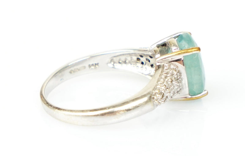 LANCE FISCHER - 14ct WHITE GOLD GRANDIDIERITE STONE &amp; DIAMOND RING, SIZE N