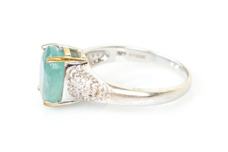 LANCE FISCHER - 14ct WHITE GOLD GRANDIDIERITE STONE &amp; DIAMOND RING, SIZE N