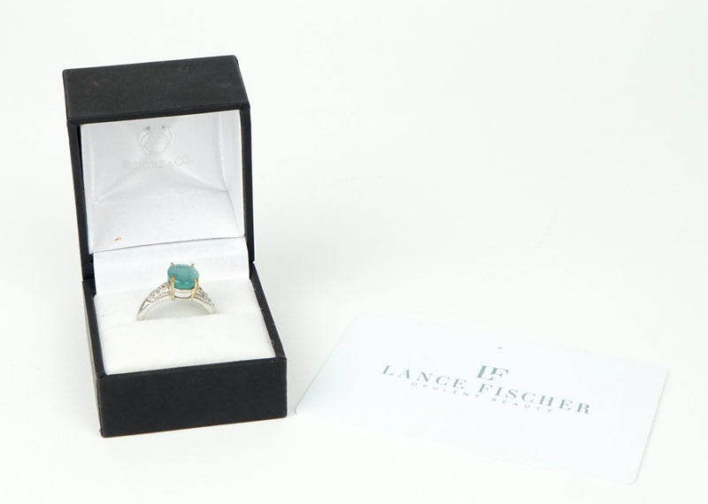 LANCE FISCHER - 14ct WHITE GOLD GRANDIDIERITE STONE &amp; DIAMOND RING, SIZE N