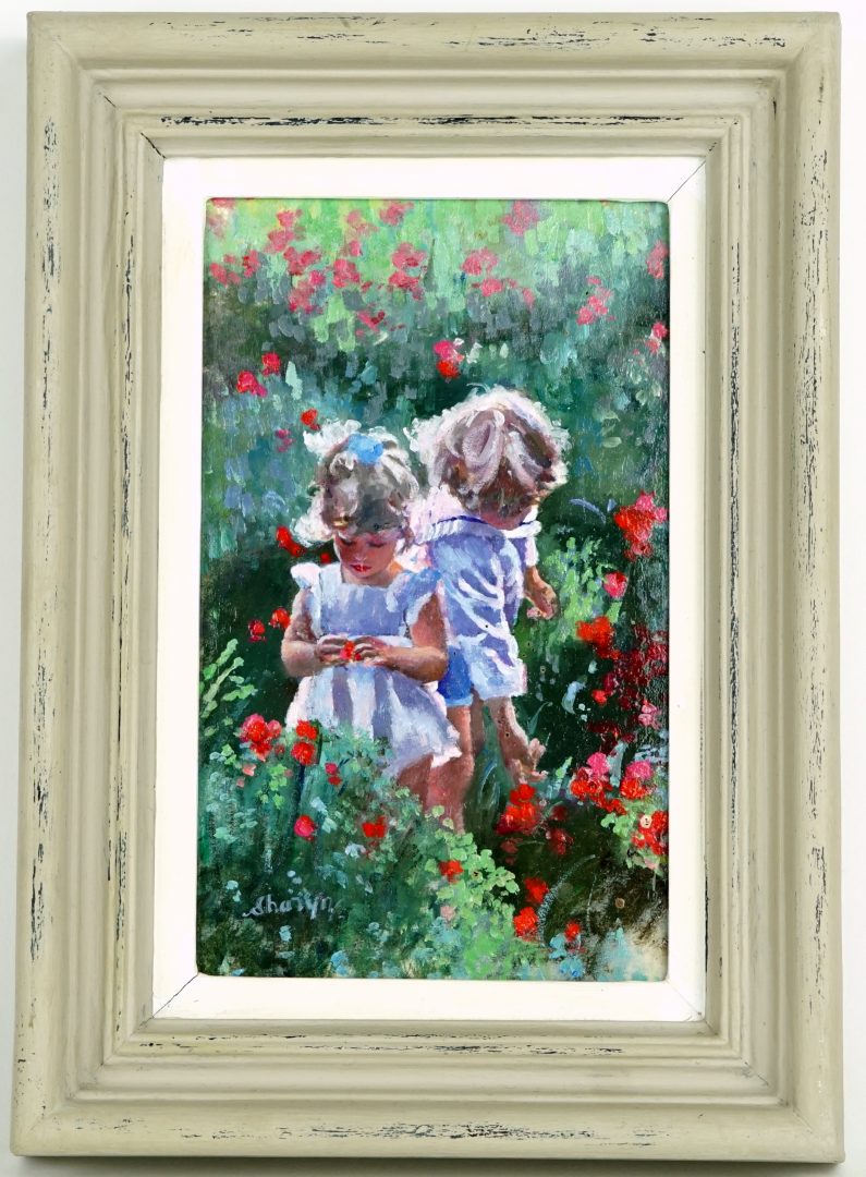 SHARYN JENNINGS - CHILDREN IN POPPY FIELD, OIL ON PANEL, SIGNED