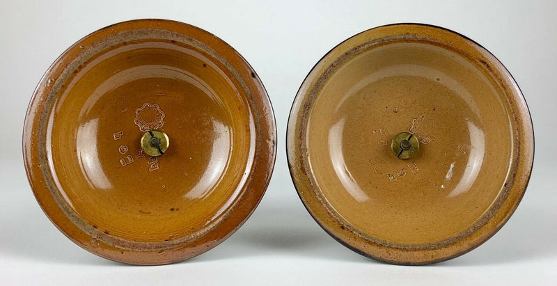ELIZA SIMMANCE for DOULTON LAMBETH - STONEWARE & BRASS CHAMBER CANDLESTICKS PAIR