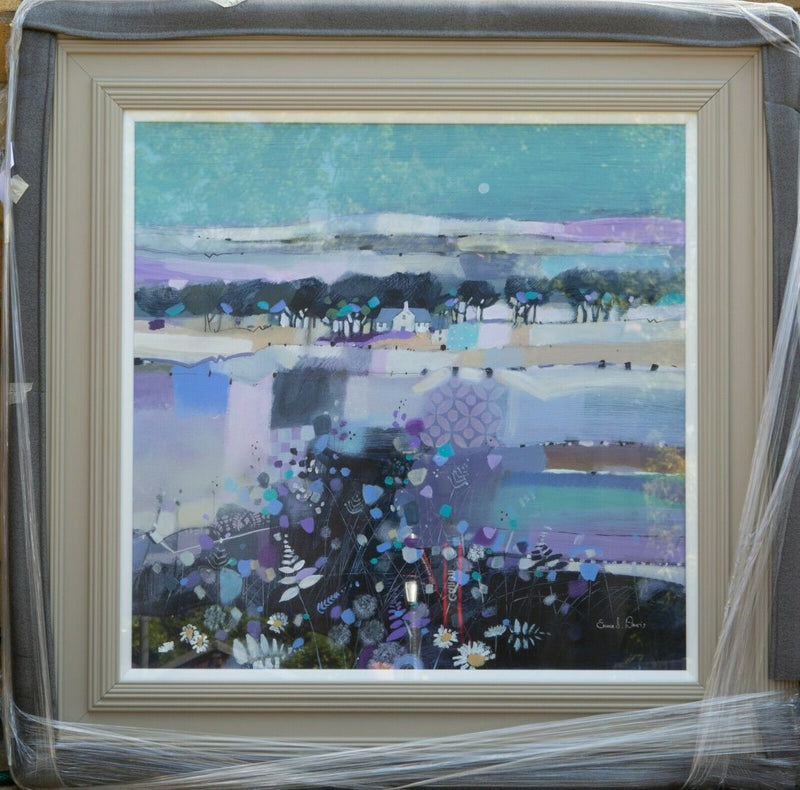 EMMA DAVIS (SCOTTISH, b.1975) -FAIRY FIELD- FLORAL LANDSCAPE, ORIGINAL OIL ON BOARD, SIGNED