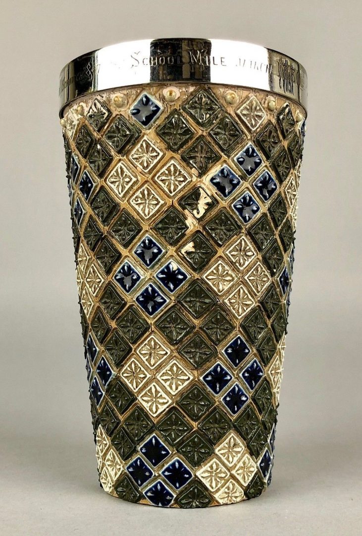 EMMA SHUTE for DOULTON LAMBETH - c1879 BLUE/GREEN STONEWARE BEAKER