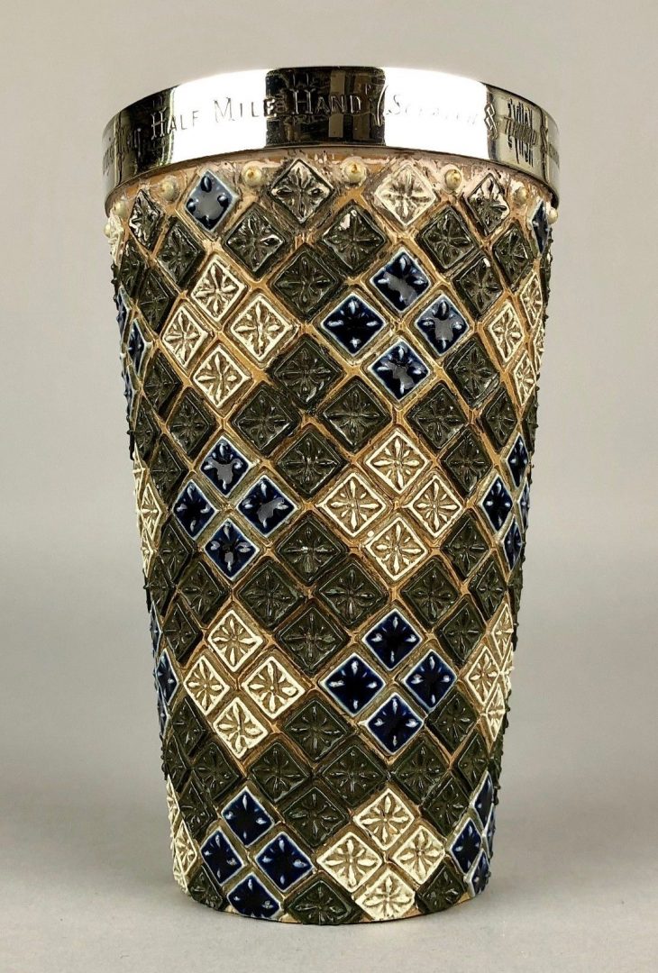 EMMA SHUTE for DOULTON LAMBETH - c1879 BLUE/GREEN STONEWARE BEAKER