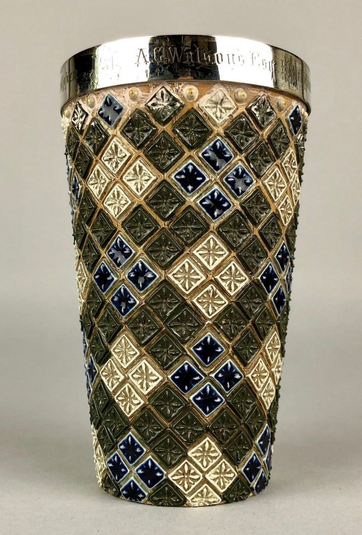 EMMA SHUTE for DOULTON LAMBETH - c1879 BLUE/GREEN STONEWARE BEAKER
