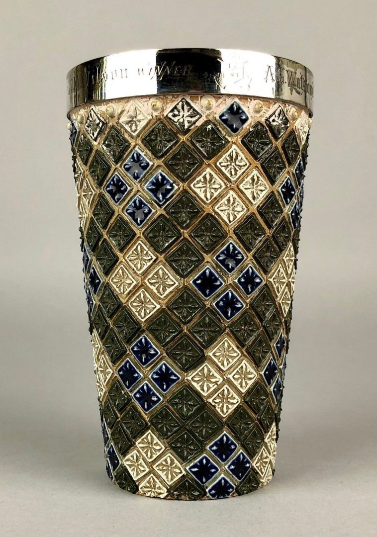 EMMA SHUTE for DOULTON LAMBETH - c1879 BLUE/GREEN STONEWARE BEAKER